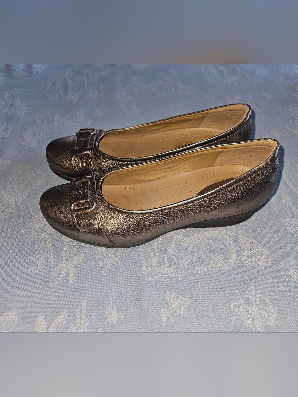 Ecco Abelone Ballerina Buckle Metallic Pewter  Leather Loafers Flats Size 41